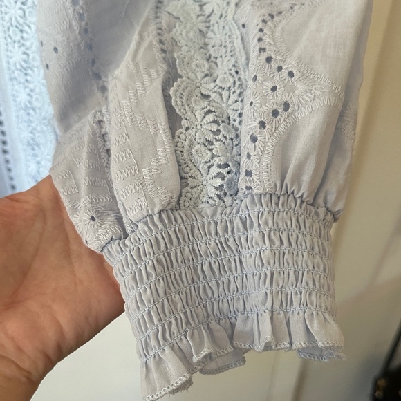 ADIVA | Light Blue Eyelet Cotton Button-Up Blouse - Picture 9 of 16